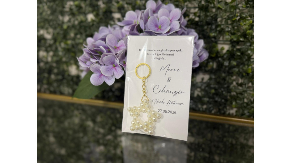 50 Adet - İncili Yıldız Anahtarlı Hediyelik - Lotus Atölye